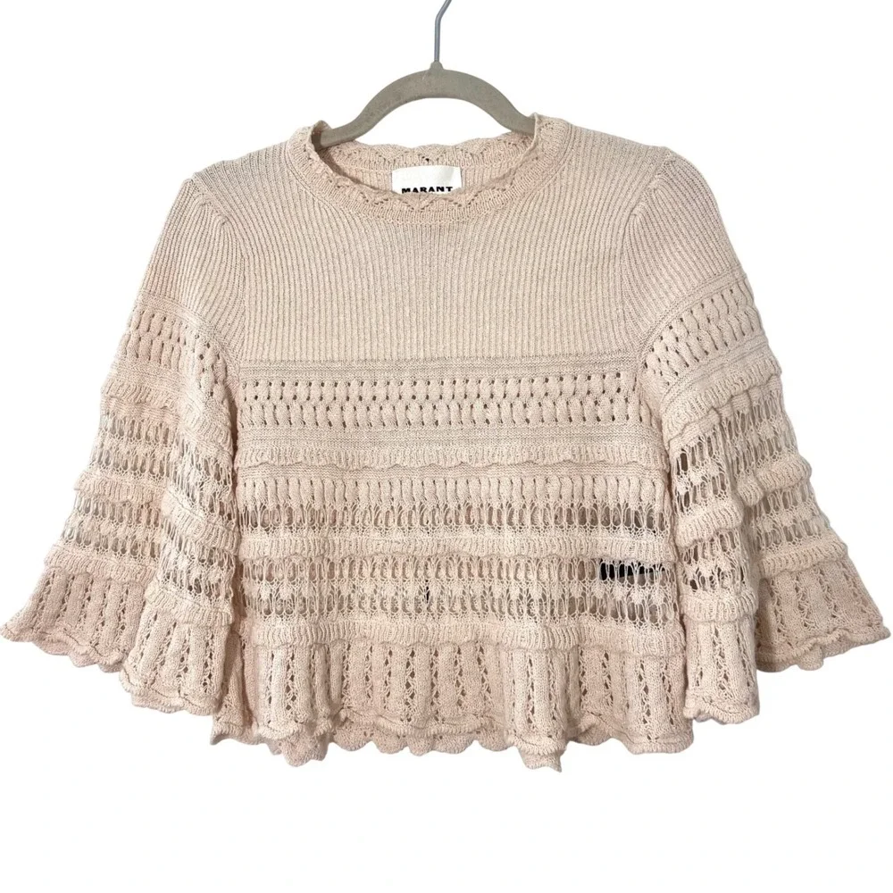 Isabel Marant Etoile Frizy Top Size 36 Beige Cotton Crochet Pointelle Knit Boho - Picture 2 of 7